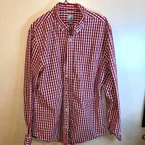 JCP red and white gingham long sleeve button down dress shirt size Large